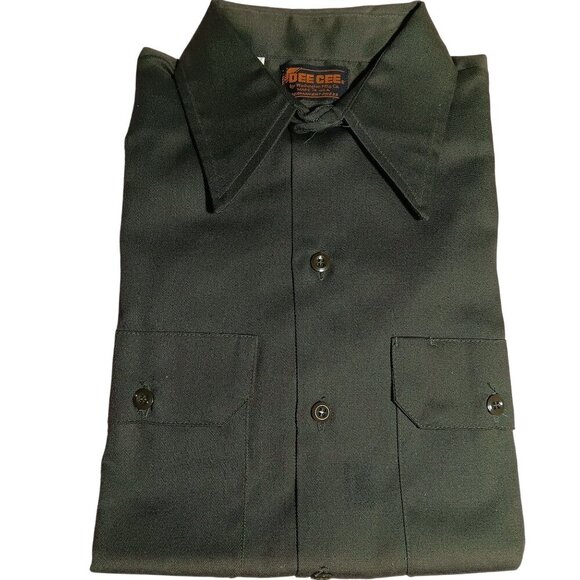 NOS SMALL 15 LS True Vtg 70s WASHINGTON DEE CEE UNION MADE Work OD Shirt - Picture 2 of 5